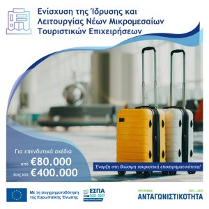 1η Απόφαση έγκρισης αποτελεσμάτων (ΛΑΠ) της Δράσης «Ενίσχυση της Ίδρυσης και Λειτουργίας Νέων Μικρομεσαίων Τουριστικών Επιχειρήσεων»
